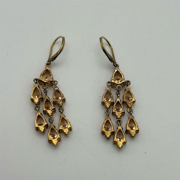 Vintage Art Deco 925 Gold Chandelier Earrings Cubic Zirconia Rhinestones Classic - Picture 5 of 9